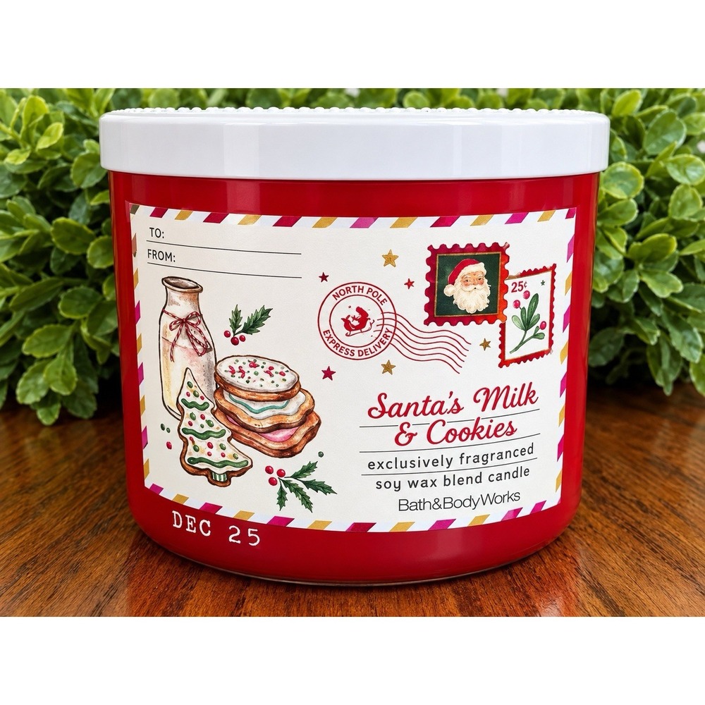 Bath & Body Works Santa's Milk & Cookies Scented 3 Wick Candle 14.5oz New